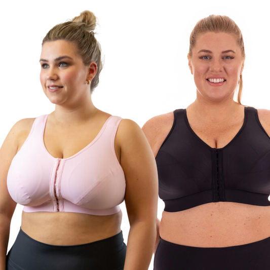 image of large women wearing the Enell Lite bra in Hope and Black colours