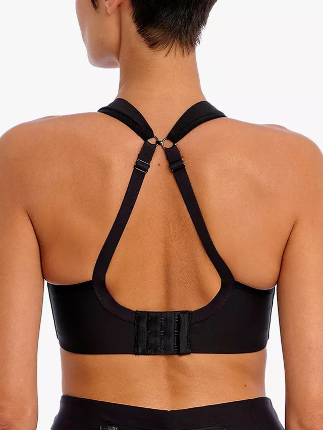 active woman wearing Freya High Octane Underwire sports bra showing racerback view