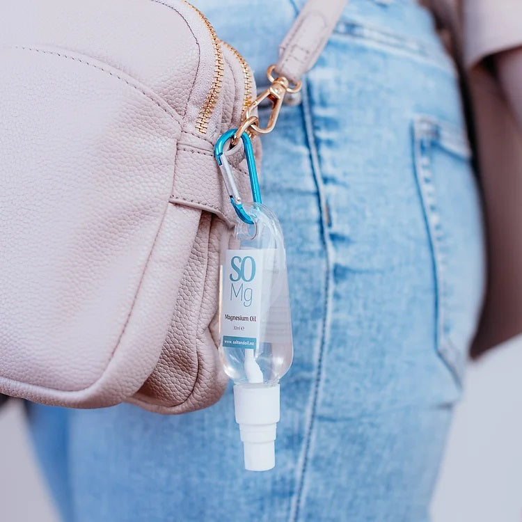 Image showing magnesium oil clipped onto purse